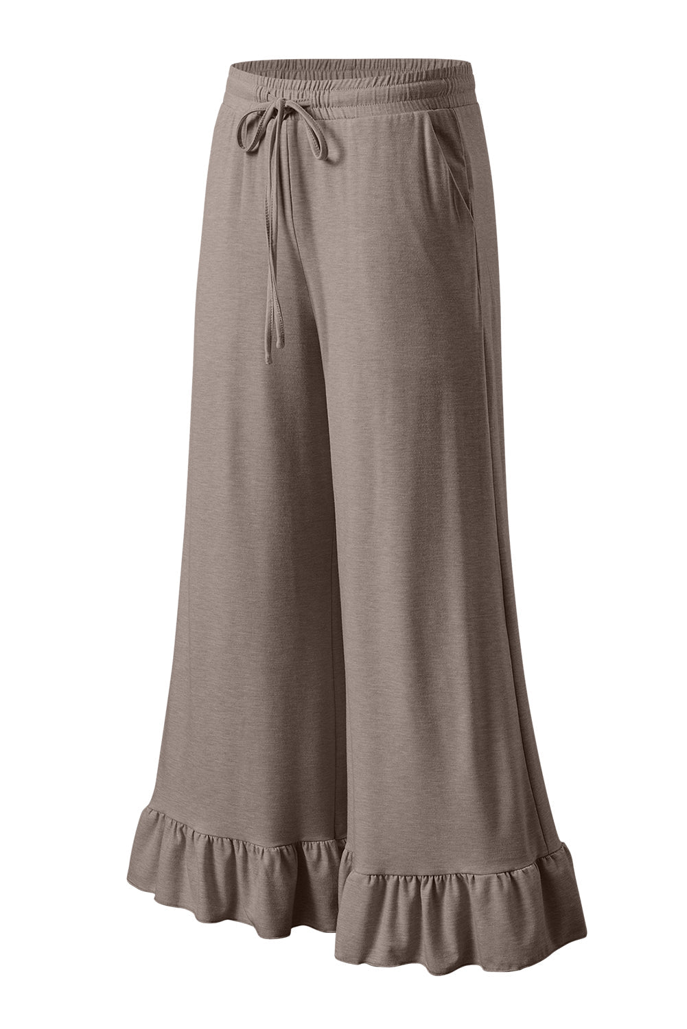 Dune Solid Color Ruffle Hem Wide Leg Pants Shewin