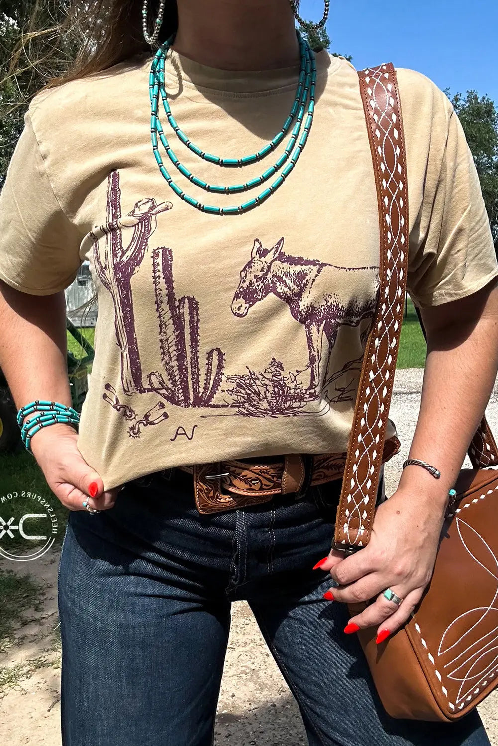Parchment  Burro Cactus Graphic Crew Neck Plus Size Tee Shewin
