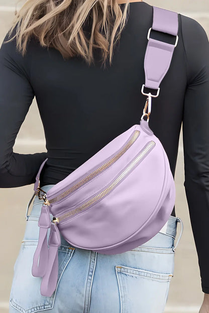 Light Blue Wide Strap Double Zipper Crossbody Bag Shewin