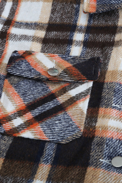 Brown Plaid Button Up Long Sleeve Flannel Shacket Shewin