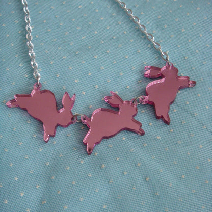 Mirror Bouncing Bunnies Bunny Rabbit Statement Necklace Quirks!