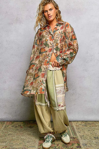 POL Metal Button Down Floral Long Sleeve Shirt - Creative Freedom Collective