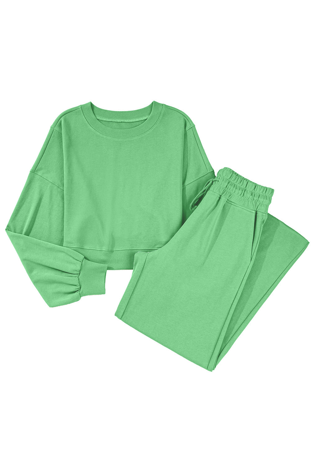 Flamingo Drop Shoulder Crop Pullover Drawstring Wide Leg Pants Set Shewin
