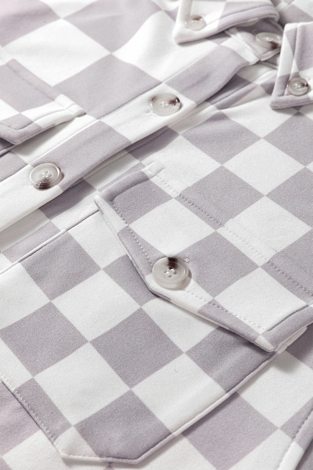 Green Checkerboard Flap Pocket Button Front Shacket
