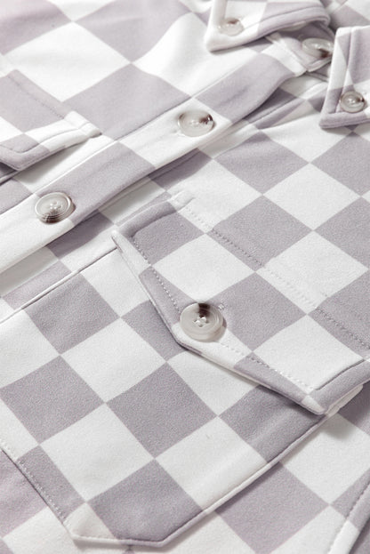 Green Checkerboard Flap Pocket Button Front Shacket
