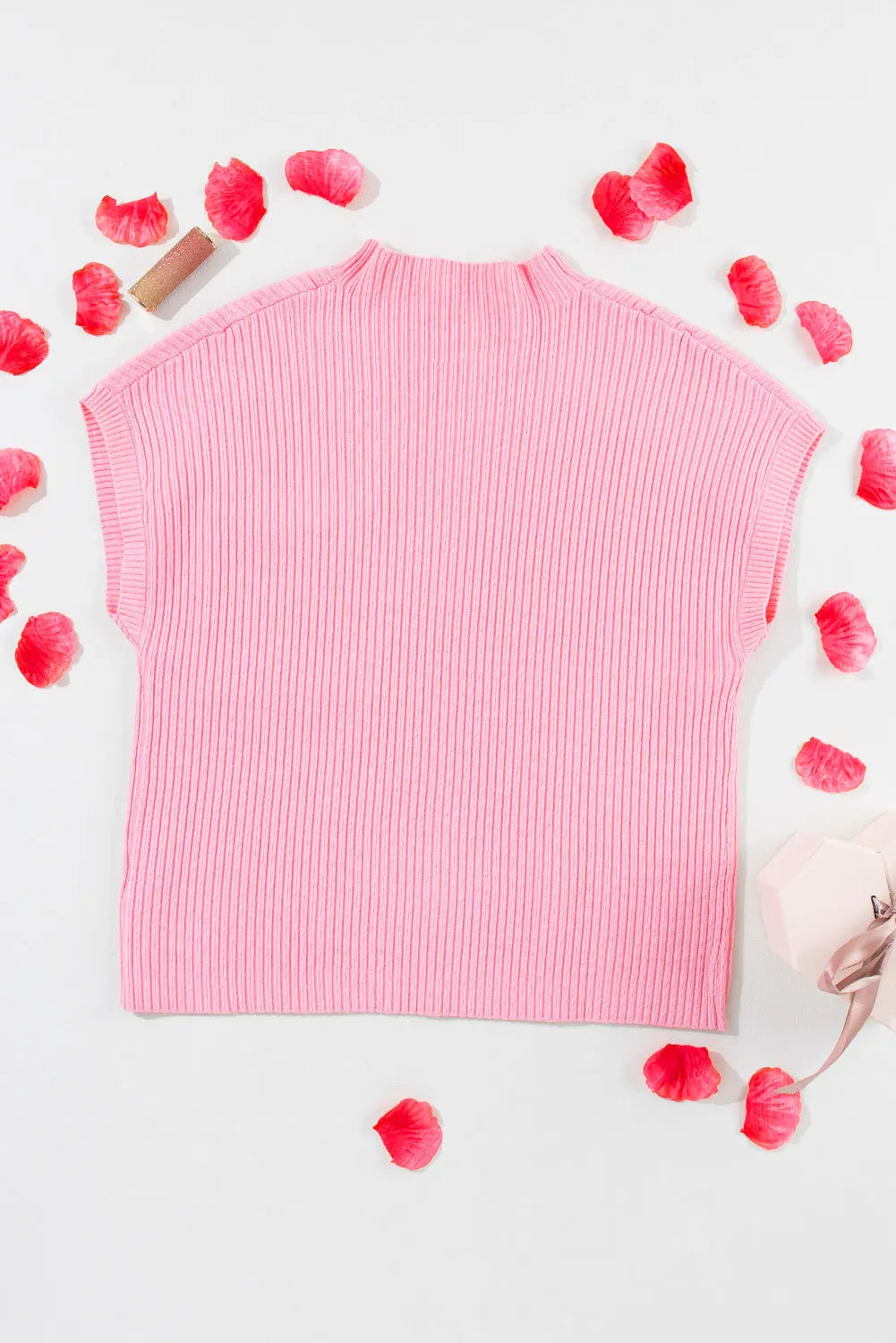 Gold Flame Patch Pocket Ribbed Knit Short Sleeve Sweater Shewin