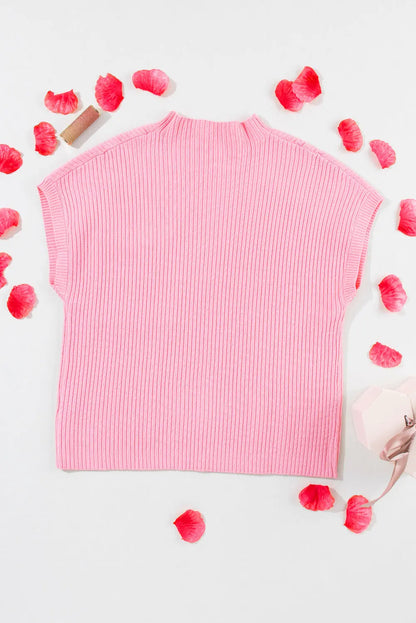 Gold Flame Patch Pocket Ribbed Knit Short Sleeve Sweater Shewin