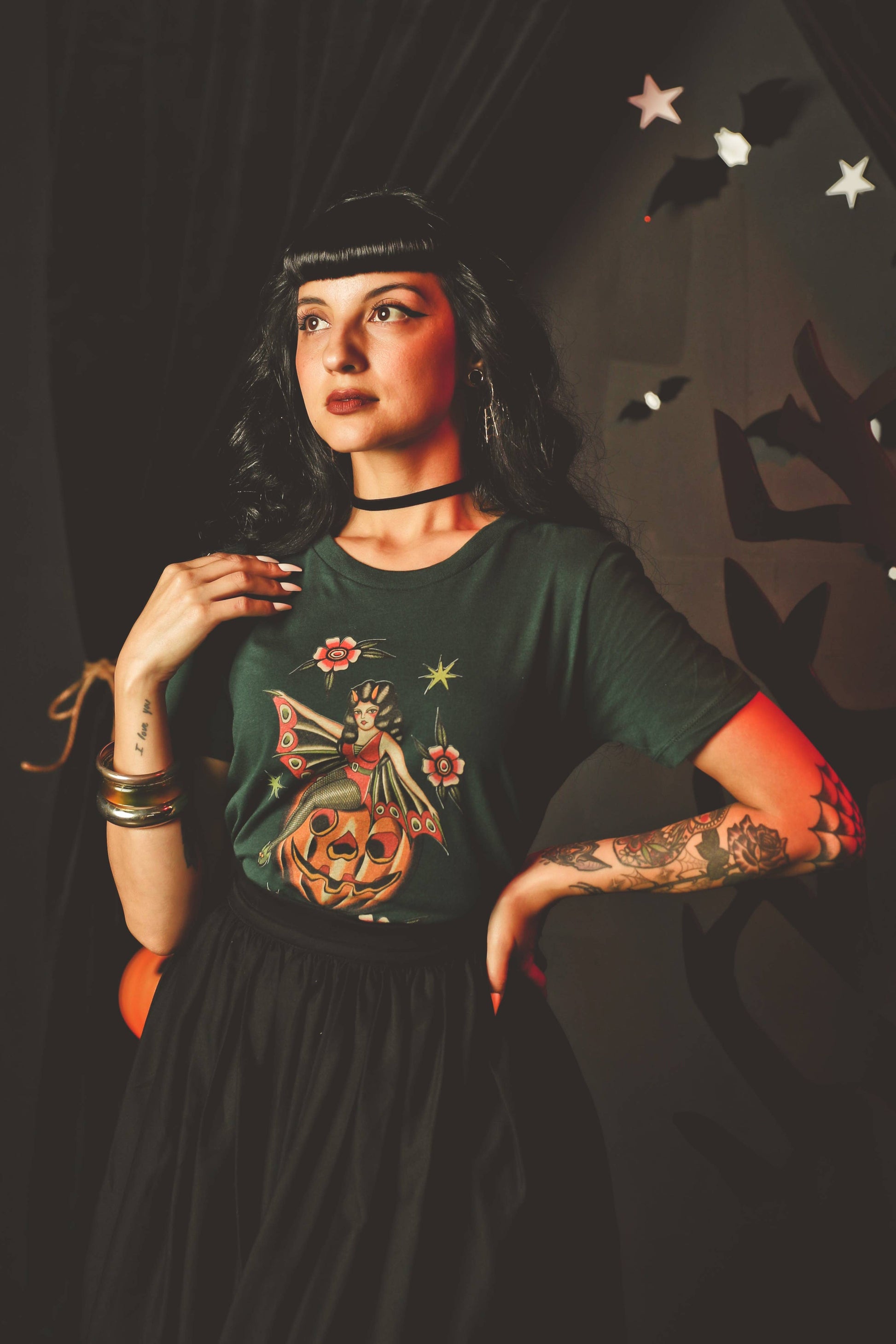 October Child Fitted Tee in Forest Green - SMALL Quirks!