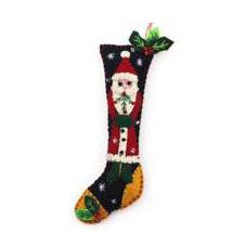 5.5" Black Stocking w/Red Santa Handmade Felt Ornament Quirks!