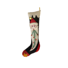 5.5" Black Stocking w/Santa Face Handcrafted Felt Ornament Quirks!