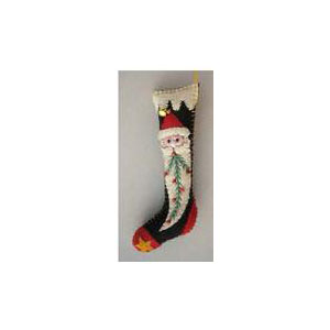 5.5" Black Stocking w/Santa Face Handcrafted Felt Ornament Quirks!