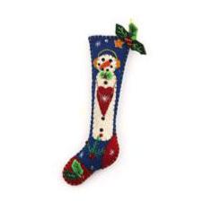 5.5" Blue Stocking w/Snowman Handcrafted Felt Ornament Quirks!