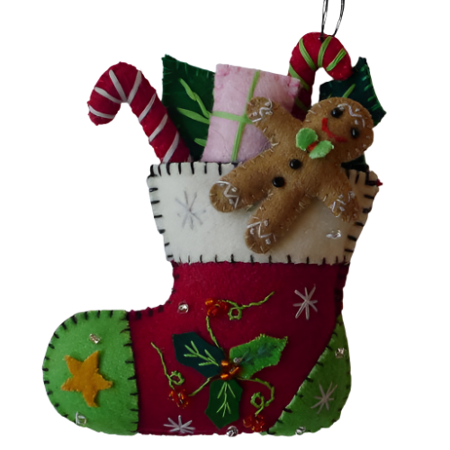 5" Red Stocking w/Gifts & Gingerbread Quirks!