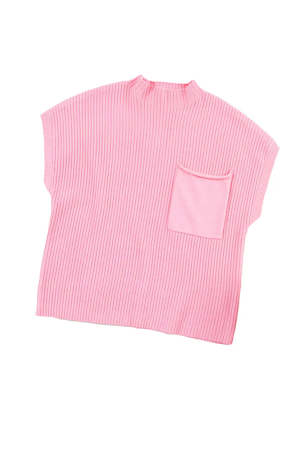 Gold Flame Patch Pocket Ribbed Knit Short Sleeve Sweater Shewin