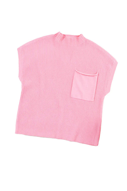Gold Flame Patch Pocket Ribbed Knit Short Sleeve Sweater Shewin