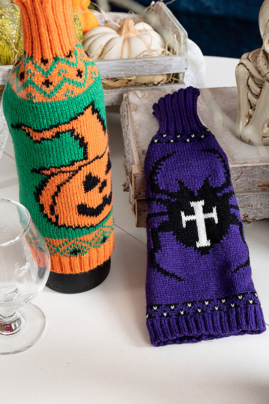 Orange Halloween Pumpkin Knit Wine Bottle Cover Shewin