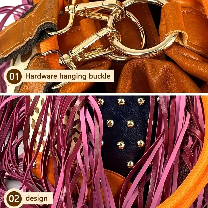 Cross-body Bohemian Cowhide Hanging Bucket Bag DSers