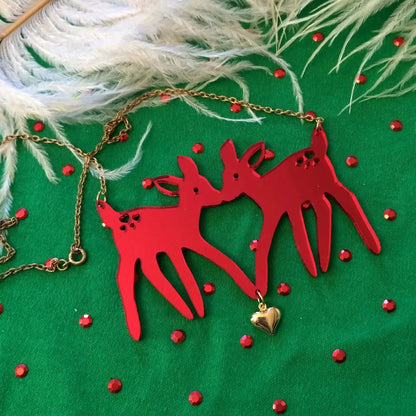 Christmas Fawns Statement Necklace - SILVER Quirks!