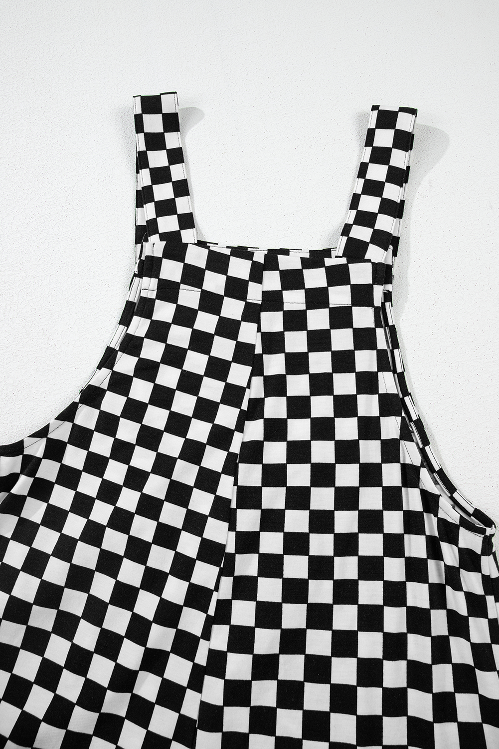 Black Checkered Print Pocketed Wide Leg Overall Shewin