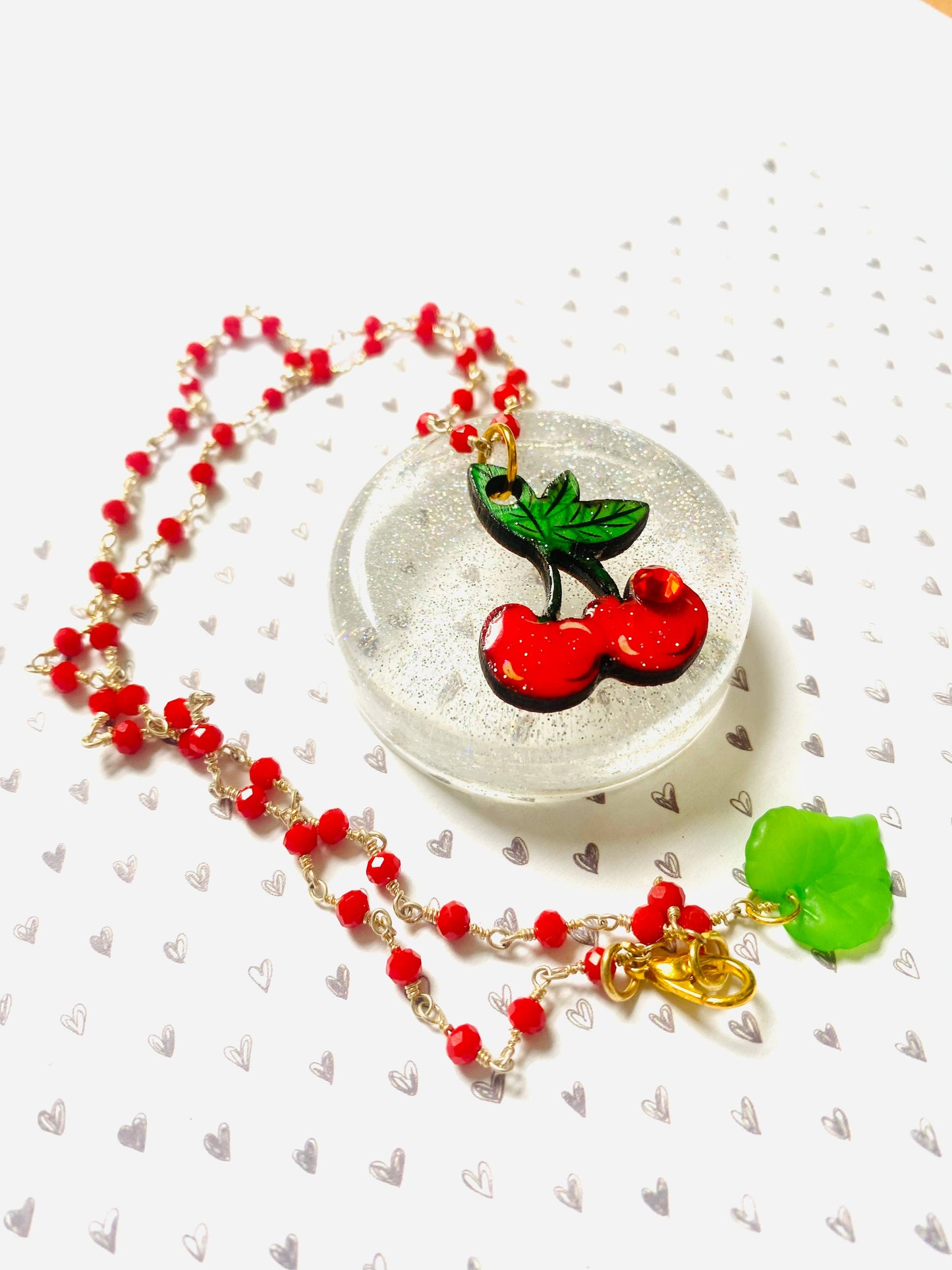 Retro Cherry Beaded Necklace by Rosie Rose Parker