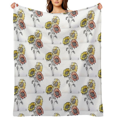 Colored Inked Sunflowers Throw Blanket
