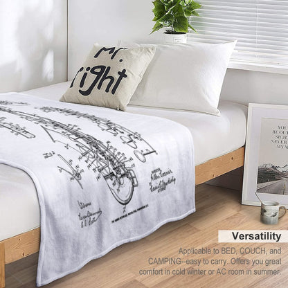 Saxophone Old Vintage Patent Drawing Print Throw Blanket