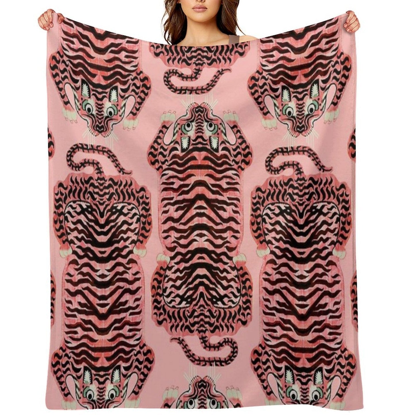 Pink Tibetan Tiger Rug Throw Blanket