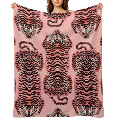 Pink Tibetan Tiger Rug Throw Blanket