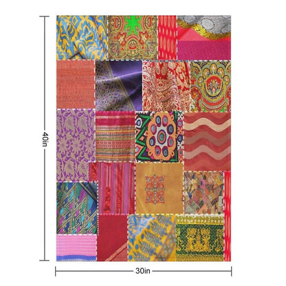 Boho Art  Sari Patchwork Quilt Throw Blanket