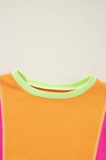 Orchid Petal Colorblock Patchwork Drop Shoulder Top