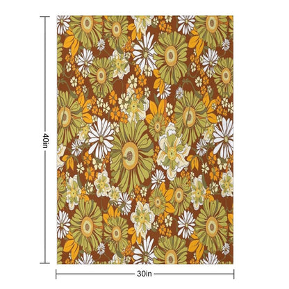 70s Retro Vintage Flower Power Pattern Boho, Orange, Brown, Throw Blanket