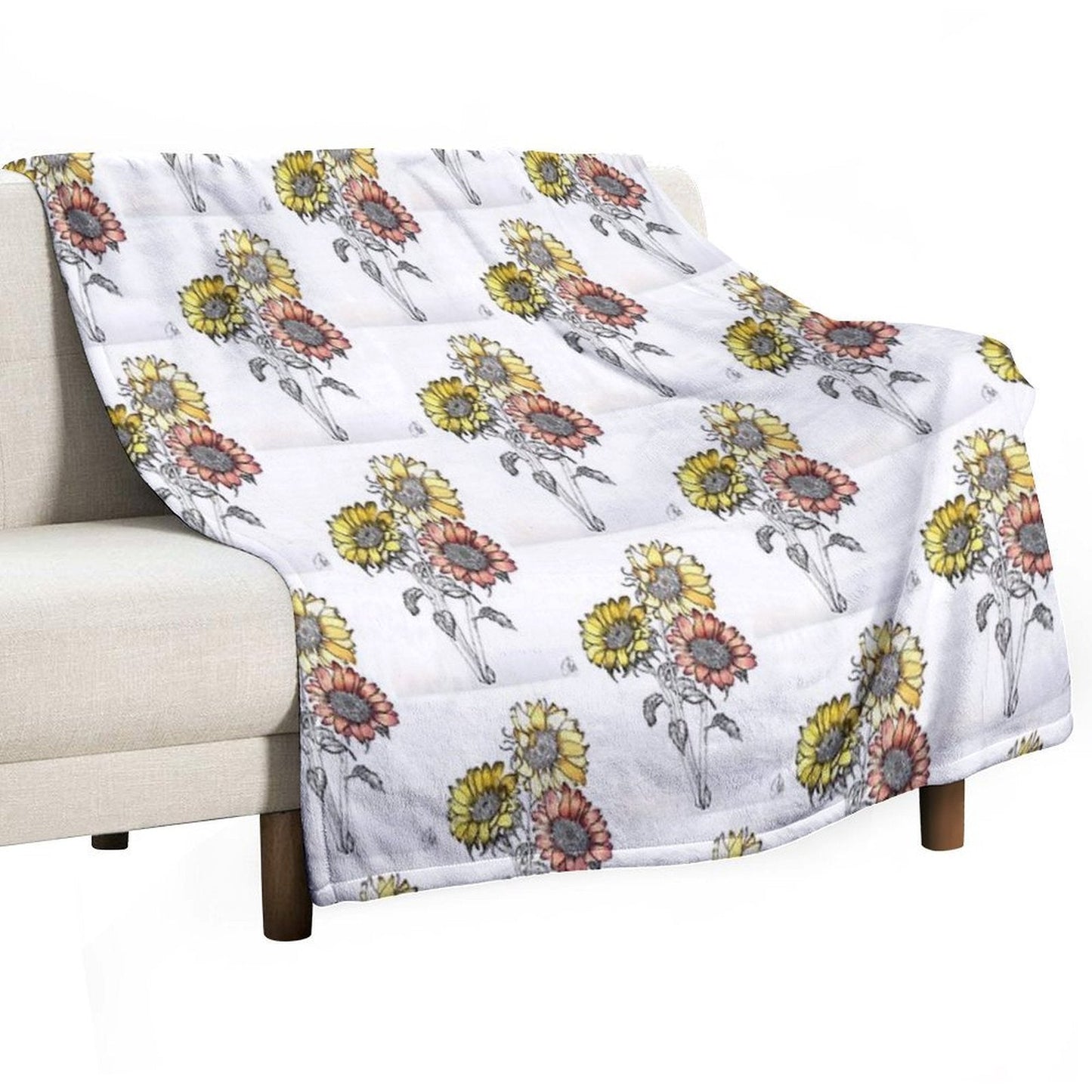 Colored Inked Sunflowers Throw Blanket