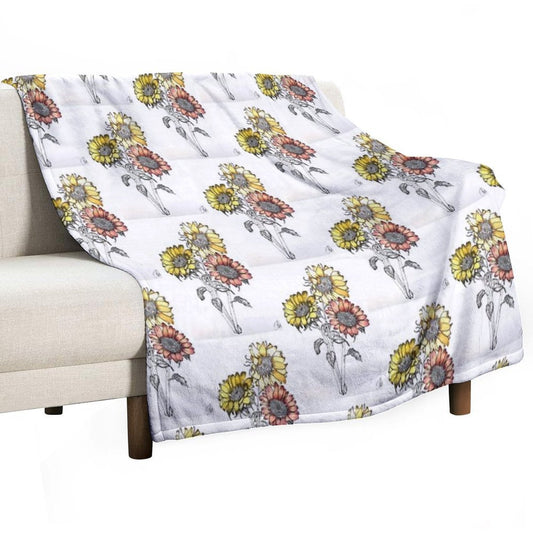 Colored Inked Sunflowers Throw Blanket