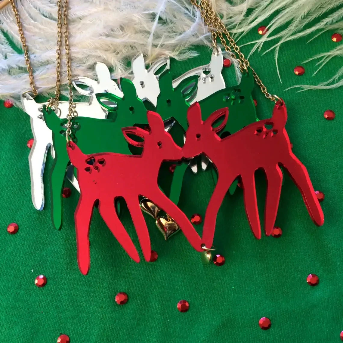 Christmas Fawns Statement Necklace - SILVER Quirks!