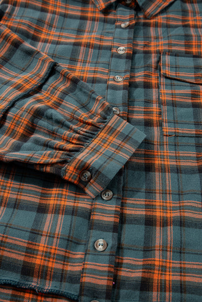 Green Plaid Long Sleeve Collar Shirt Shewin