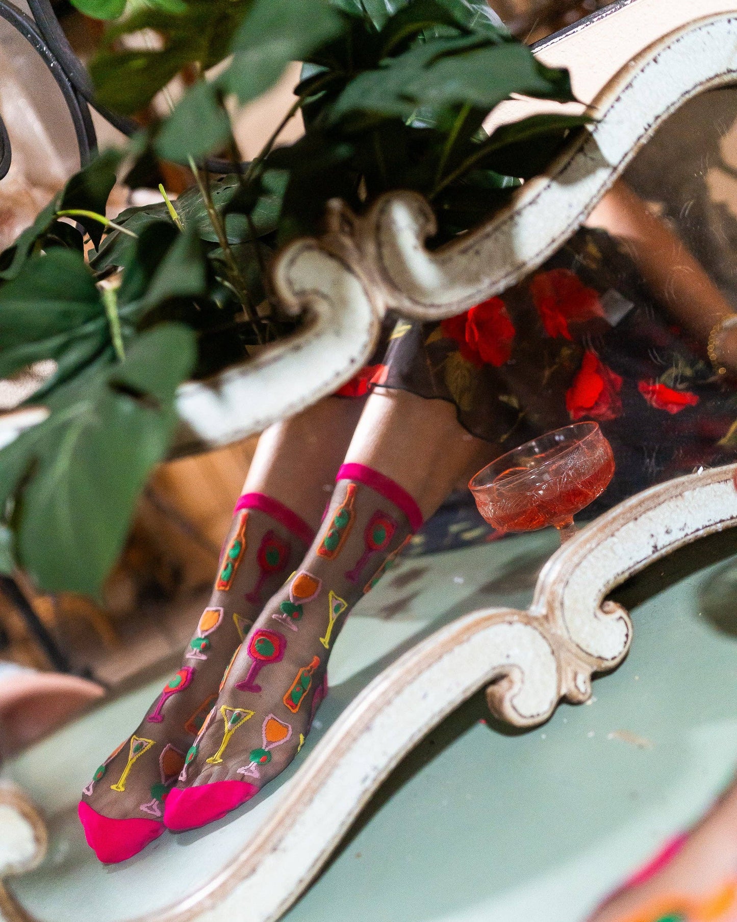 Cocktail Hour Black Sheer Crew Sock Quirks!