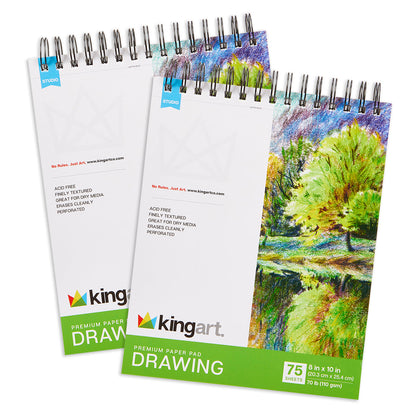 Drawing Paper Pads - Top Spiral – 8" x 10" (2 Pack, 75 Sheets Each)