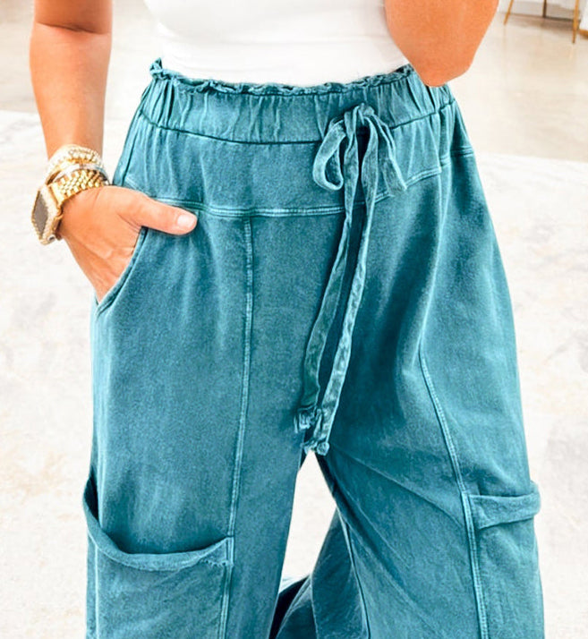Wild Ginger  Mineral Wash Knot High Waist Raw Hem Pants
