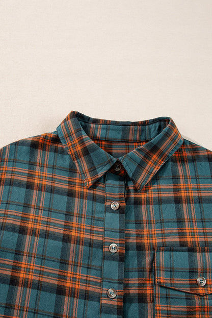 Green Plaid Long Sleeve Collar Shirt Shewin