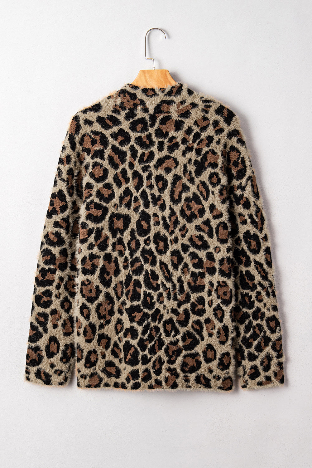 Brown Leopard Open Front Fuzzy Cardigan Shewin