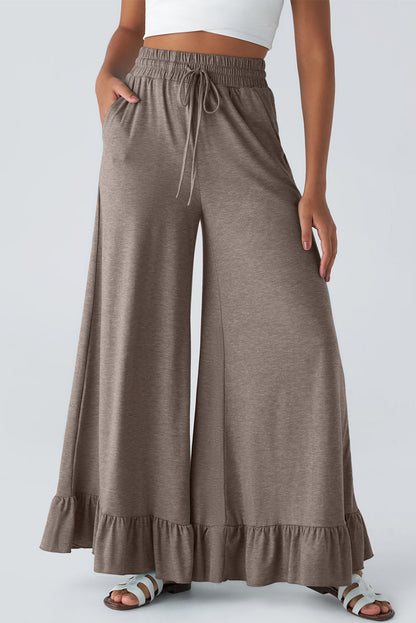 Dune Solid Color Ruffle Hem Wide Leg Pants Shewin