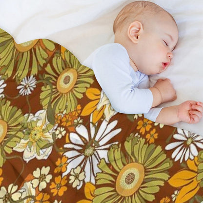 70s Retro Vintage Flower Power Pattern Boho, Orange, Brown, Throw Blanket