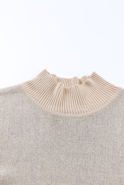 Gray Leopard Casual Side Slit High Neck Oversized Sweater