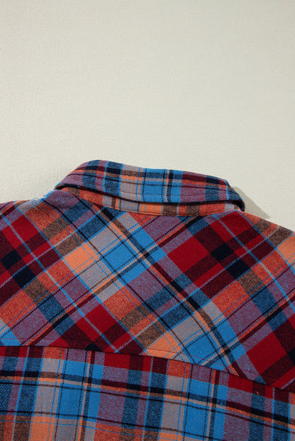 Red Plaid Print Drop Sleeve Loose Shirt Shewin