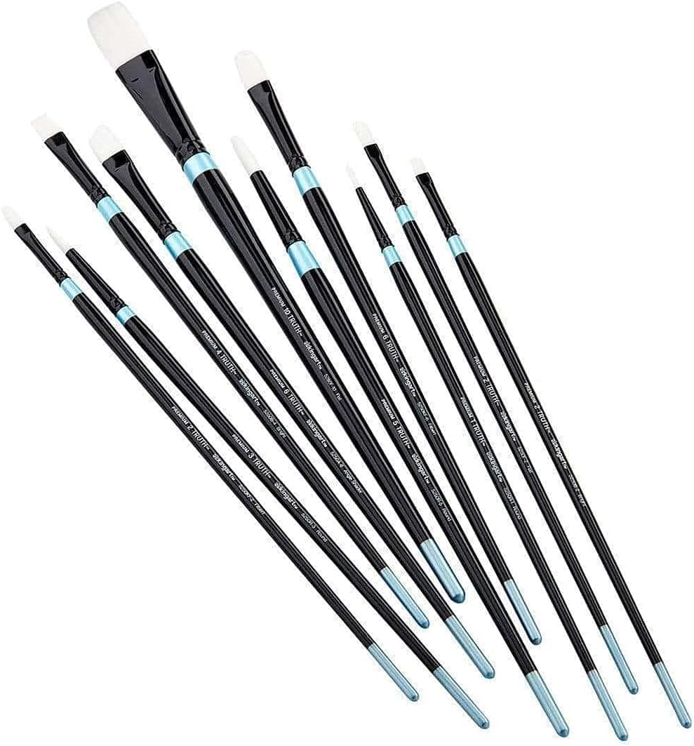 White Nylon Long Handle Oil & Acrylic Brushes 10 pc