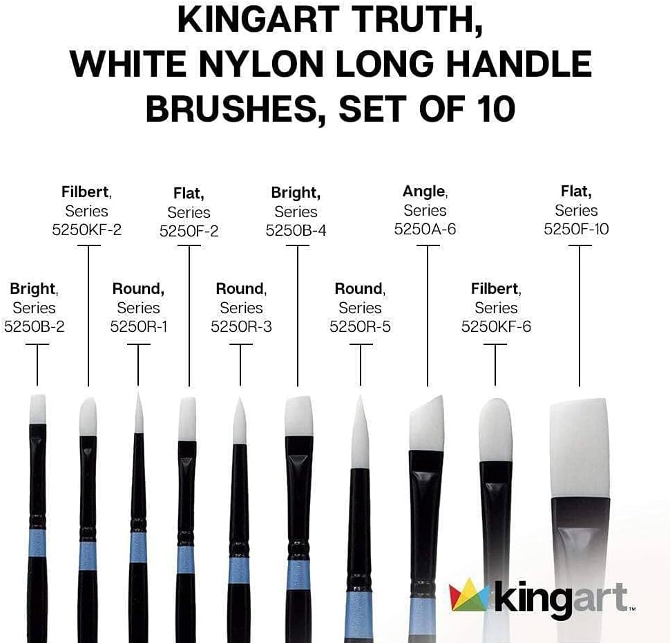 White Nylon Long Handle Oil & Acrylic Brushes 10 pc