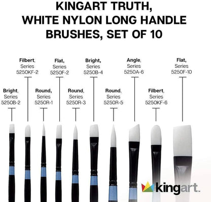 White Nylon Long Handle Oil & Acrylic Brushes 10 pc