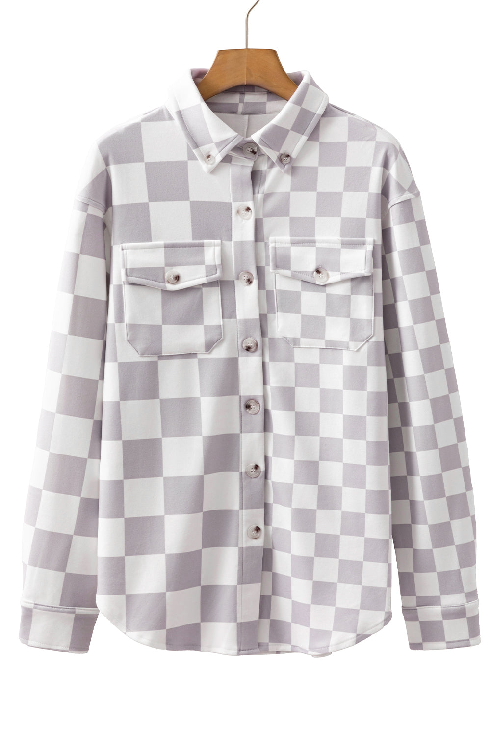 Green Checkerboard Flap Pocket Button Front Shacket