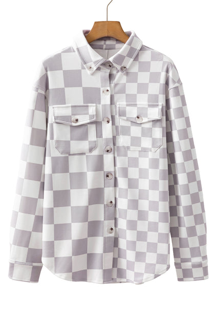 Green Checkerboard Flap Pocket Button Front Shacket