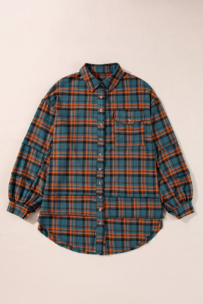 Green Plaid Long Sleeve Collar Shirt Shewin